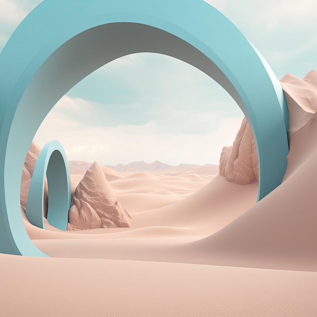 Arco azul en la representación 3D del paisaje del desierto