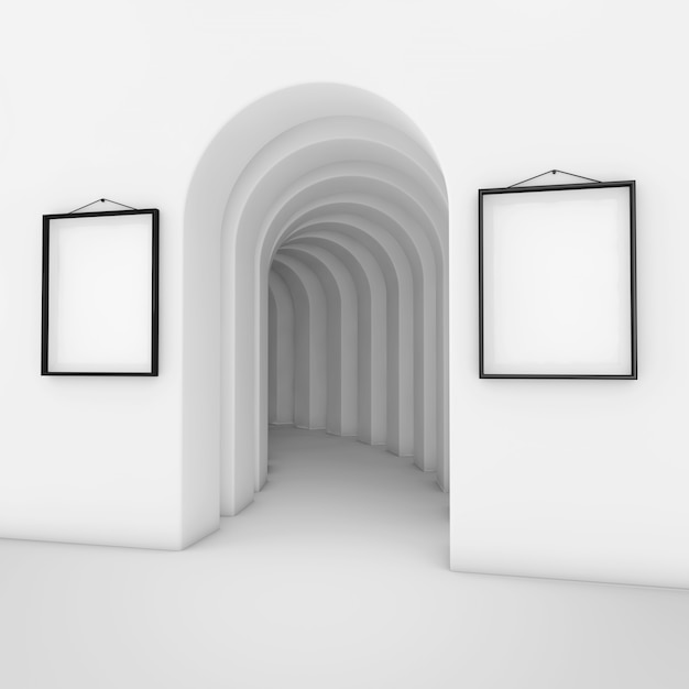 Foto arco blanco abstracto con marcos de maqueta de cartel en blanco blanco extreme closeup. representación 3d