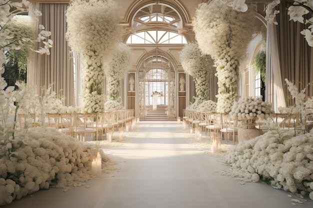 Arco de boda en blanco con flores