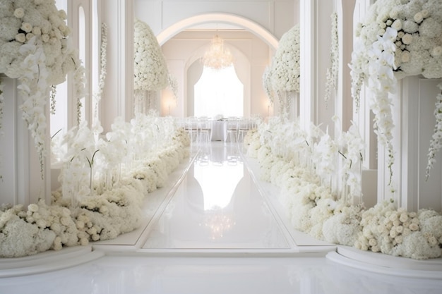 Arco de boda en blanco con flores