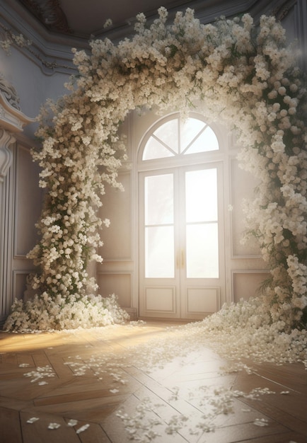 Foto un arco de boda de ensueño una habitación romántica un arco de voda con plantas
