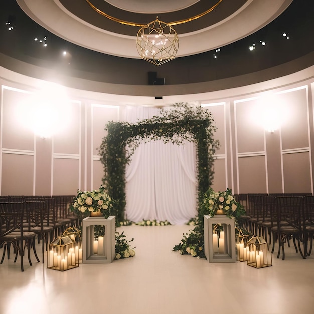 Arco de boda con flor fresca hermoso fondo generativo AI