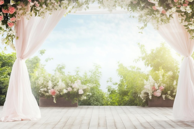 Arco de boda con flores y espacio para copiar.