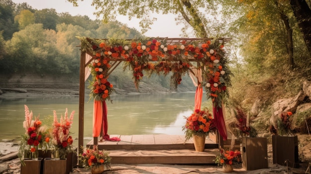 Un arco de boda con flores.