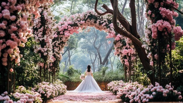 Arco de bodas con flores y vegetación