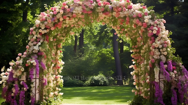 Arco de bodas en el jardín con flores