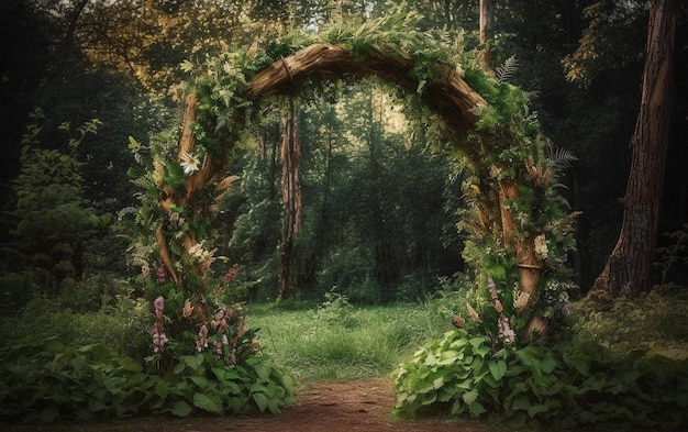 Un arco de bosque con una planta encima.