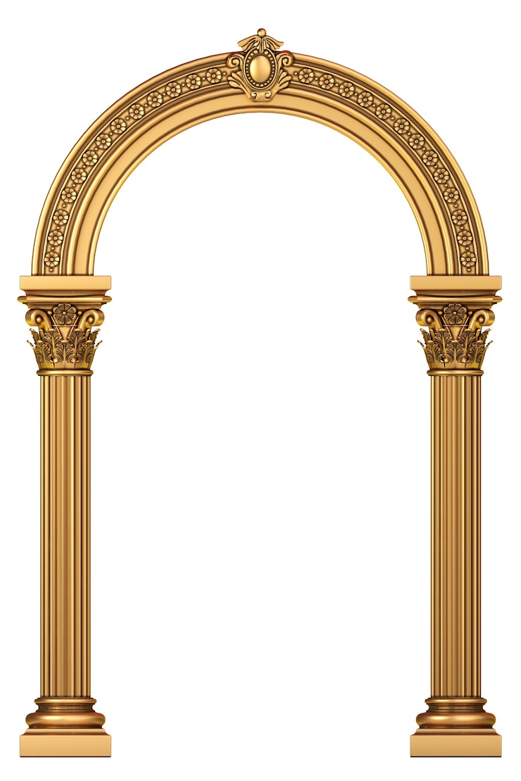 Foto arco clássico de luxo em mármore dourado com colunas