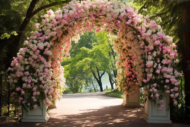 arco com rosas na frente.