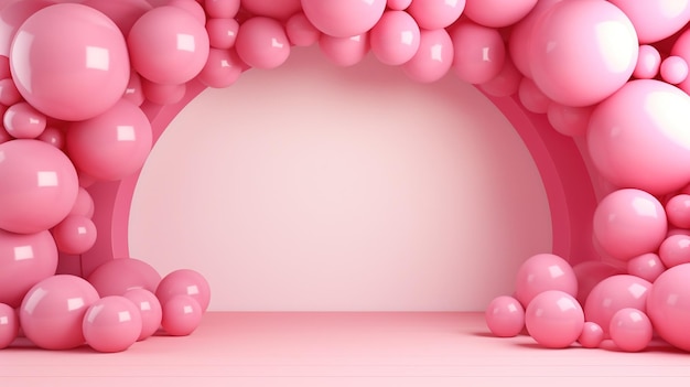 Arco de arco de balões cor-de-rosa de IA gerativa Festa de aniversário para menina chuveiro de fundo 3D Modelo de modelo