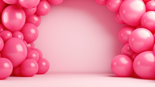 Arco de arco de balões cor-de-rosa de IA gerativa Festa de aniversário para menina chuveiro de fundo 3D Modelo de modelo