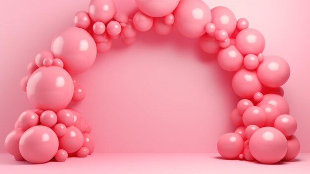 Arco de arco de balões cor-de-rosa de IA gerativa Festa de aniversário para menina chuveiro de fundo 3D Modelo de modelo