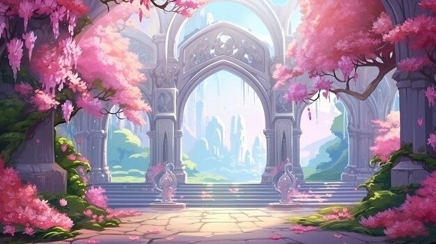 arco de azalea com desejando bem belo fundo de desenho animado