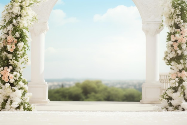 Arco de casamento com flores e espaço para texto