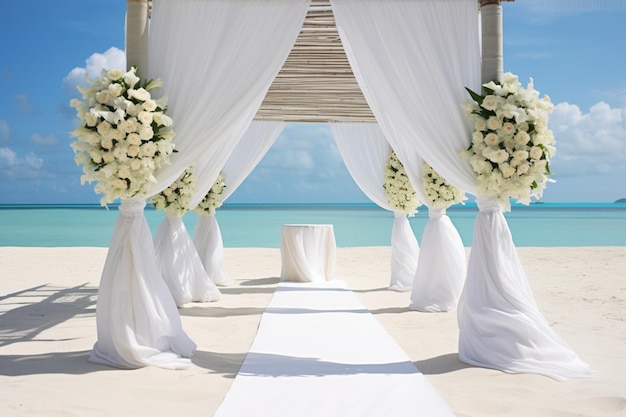 Arco de casamento com flores na praia