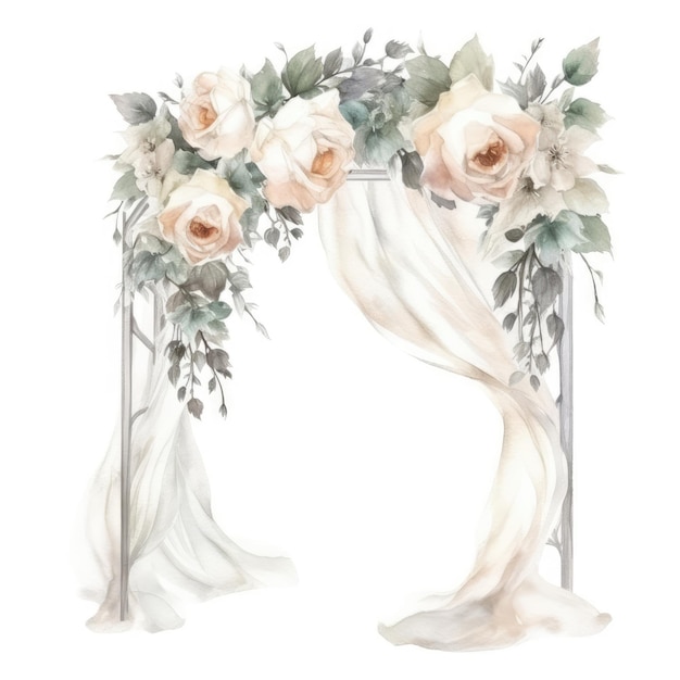 Arco de casamento em aquarela com flores