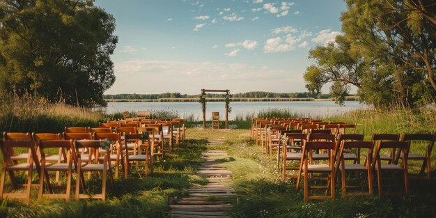 Foto arco de casamento floral na natureza ia gerativa