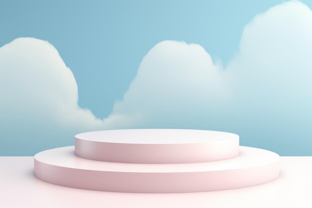 Arco de pódio minimalista com nuvens de fundo em cores pastel geradas por IA