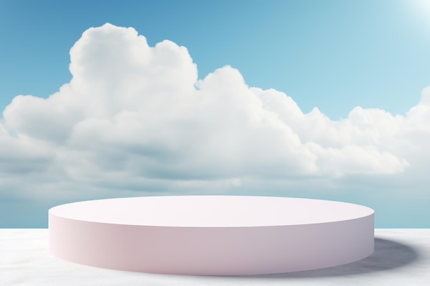 Arco de pódio minimalista com nuvens de fundo em cores pastel geradas por IA