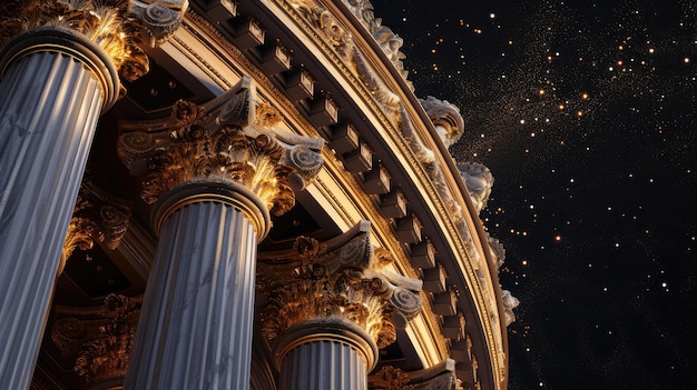 Arco-domo dourado de grandeza cósmica e dossel celestial