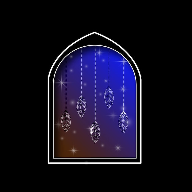 Arco esotérico con vides en el cielo azul de la noche
