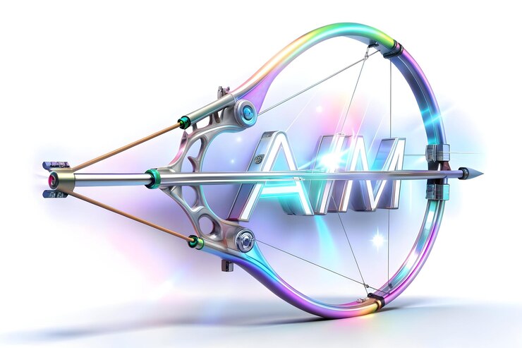 Foto arco y flecha holográficos 3d con objetivo concepto de texto como una foto precisa con una holografía brillante