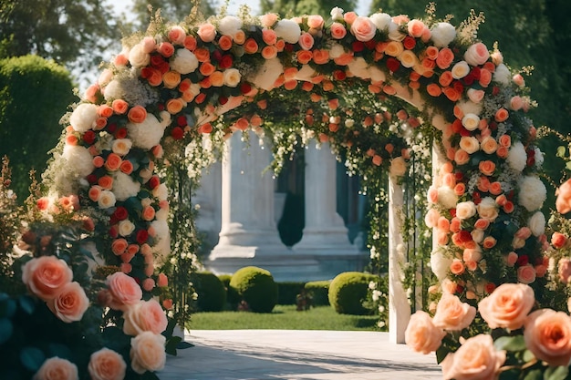 Un arco floral para una ceremonia de boda.