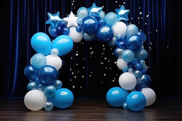 Arco de globos azul para fiesta de cumpleaños de niños con los números 5 y  1 incluye decoración festiva y foto de estrella