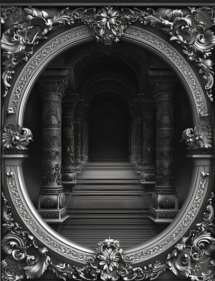 Arco gótico misterioso con corredor oscuro Obra artística de fantasía para ilustración de juegos de la mejor calidad