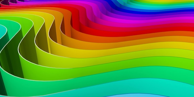 Arco iris abstracto que fluye líneas curvas fondo 3D Rendering