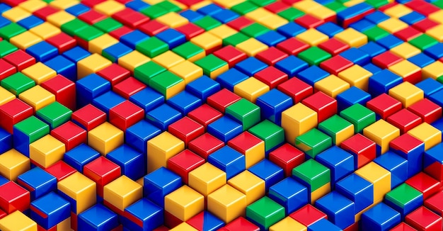 Foto arco-íris abstrato fundo cúbico de plástico fundo abstrato de cubos coloridos de arco-íris blocos de construção de plástico cubos coloridos como ilustração 3d abstrata
