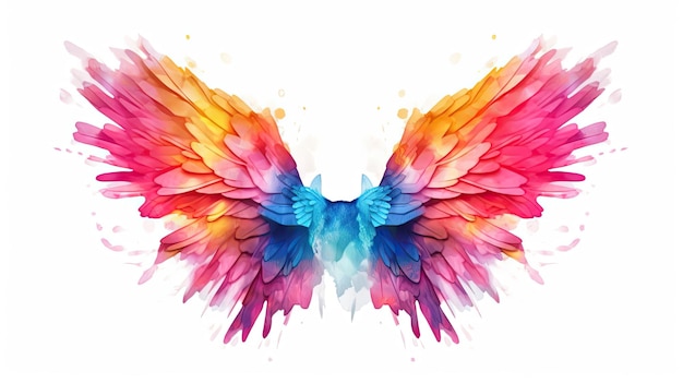 Foto el arco iris de acuarela rasterizado extendió sus alas