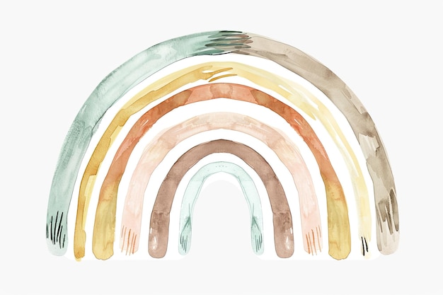 Un arco iris de acuarela con tonos terrenales con matices suaves de verde amarillo naranja y marrón