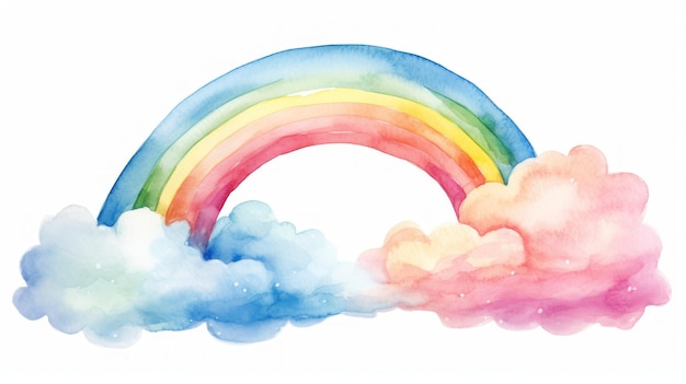 Arco iris de acuarela vibrante con nubes para bebés y niños Imprimir generado por IA