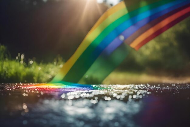 Foto arco iris en el agua con rayos de sol y arco iris.