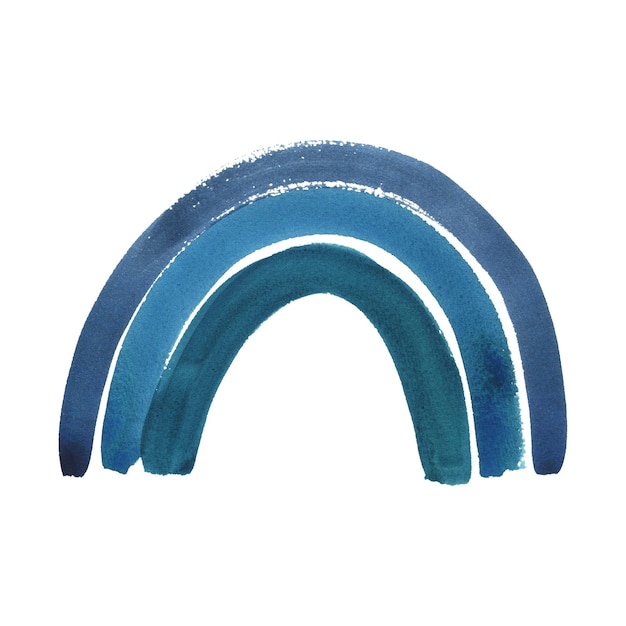 Arco-íris azul simpático para crianças ilustração de aquarela desenhada à mão no estilo infantil Objeto isolado em fundo branco