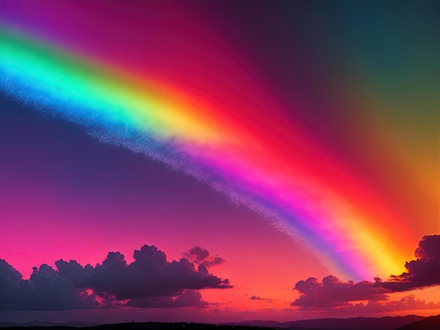 Un arco iris brillante con luces de neón de colores