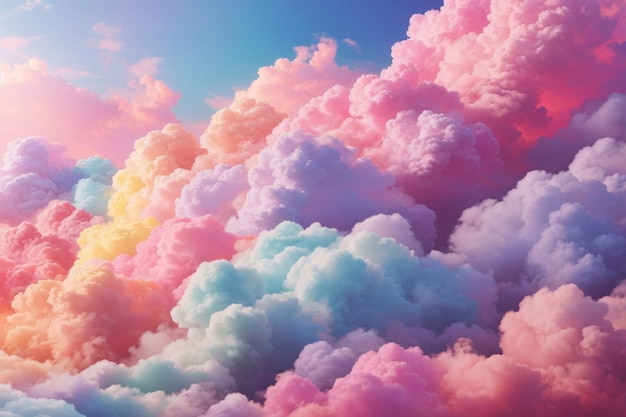Arco-íris Candy Cotton Nuvens Cotton Candy Nuvem de fundo Nuvens sonhadoras Nuvens de fundo Cotton Clouds de fundo AI Generative