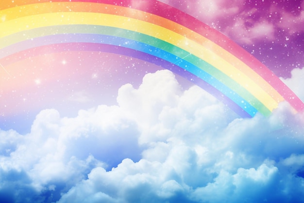 Foto un arco iris con un cielo azul y un montón de globos en el medio