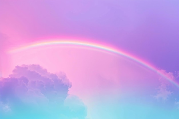 Arco iris en el cielo con fondo de color pastel y espacio de copia