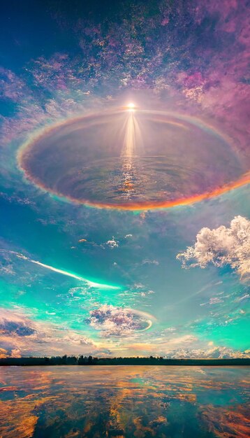 Foto un arco iris en el cielo sobre las nubes.