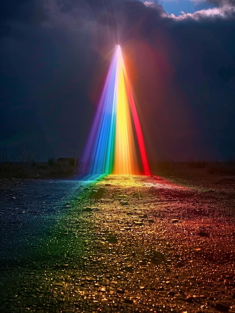 Foto un arco iris de colores brillantes está brillando brillantemente en el cielo oscuro generativo ai