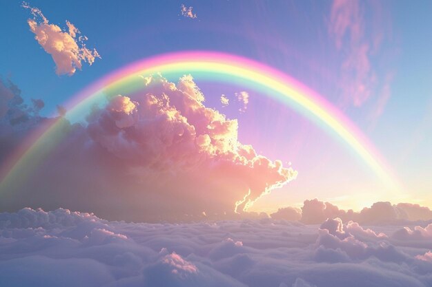 El arco iris colorido se arquea a través del cielo después de una lluvia