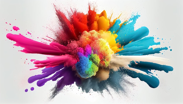 Arco-íris colorido holi tinta explosão de pó de cor cena de fundo branco V2