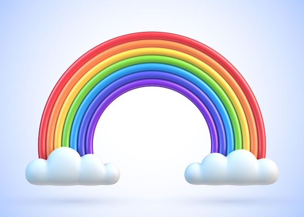 Arco iris colorido con nubes ilustración vectorial 3d