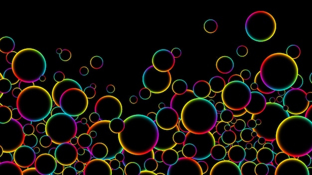 Foto arco-íris colorido voando aleatoriamente bolas flutuantes luminosas círculos brilhantes esferas ou bolhas