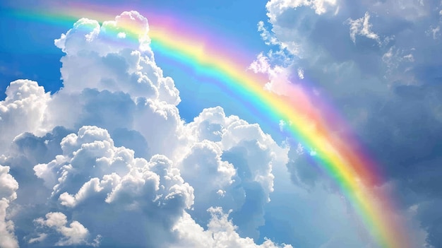 Arco iris coloridos y nubes esponjosas Ilustración generada por IA