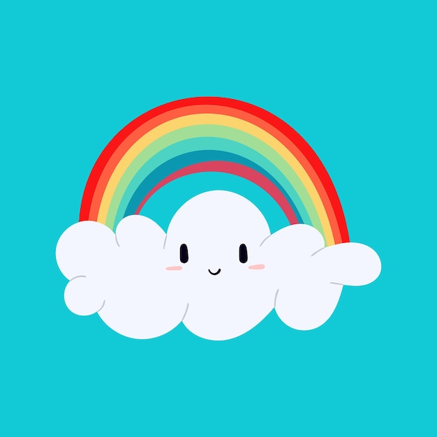 Arco-íris com personagem de nuvem feliz e sorridente