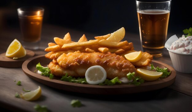 Arco-íris de peixe e batatas fritas deliciosas IA generativa