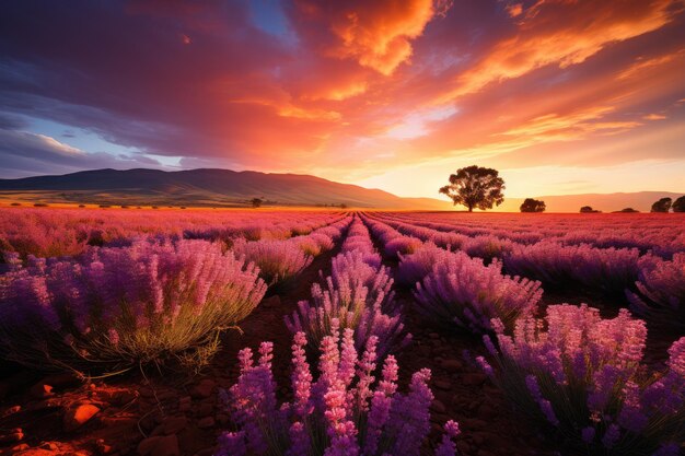 Arco-íris em flor de campo de lavanda IA generativa